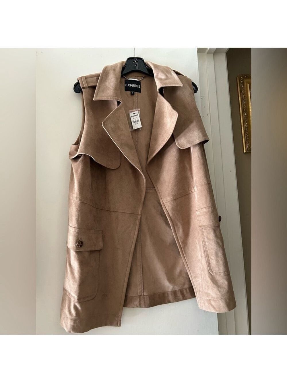 Express Tan Sleeveless Vest Notched Lapel NWT